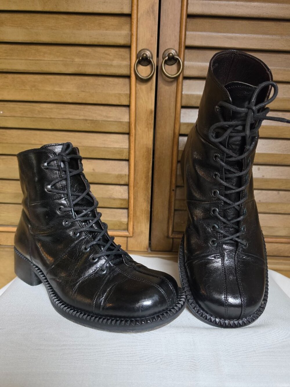 Vtg Y2K Leather Ankle Lace Boots Italy 42.5 US 9.5 Cyber Grunge Goth Square Toe